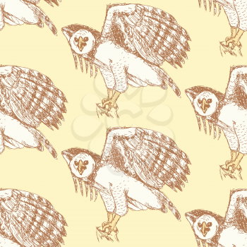 Sketch harpia eagle head in vintage style, vector seamless pattern


