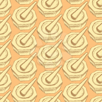 Sketch chemical pounder in vintage style, vector seamless pattern