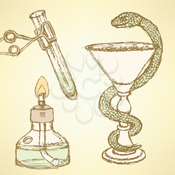Sketch chemical set in vintage style, vector