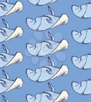 Sketch cute numbfish in vintage style, vector seamless pattern