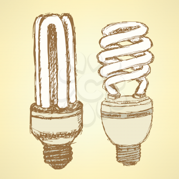 Sketch economic light bulb in vintage style, vector

