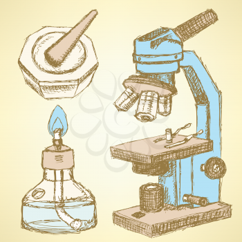 Sketch microscope in vintage style, vector background

