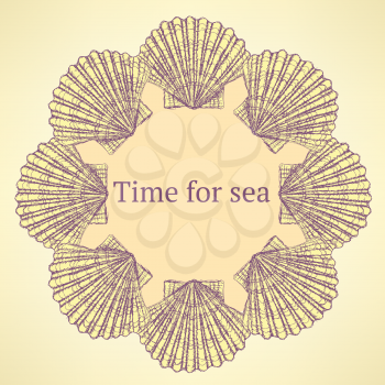Sketch sea shell in vintage style, vector


