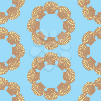 Sketch sea shell in vintage style, vector seamless pattern


