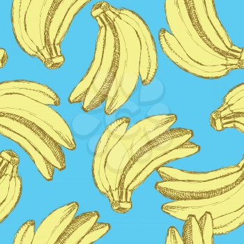 Sketch tasty bananas in vintage style, vector seamless pattern