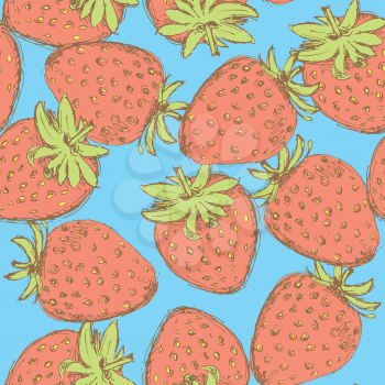 Sketch tasty strawberry in vintage style, vector seamless pattern