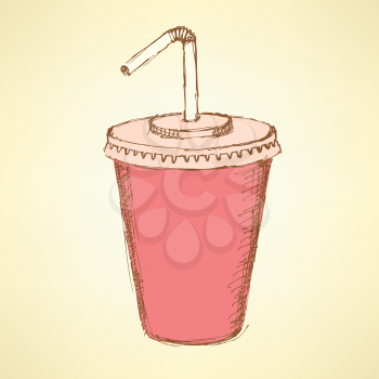 Sketch soda cup in vintage style, vector