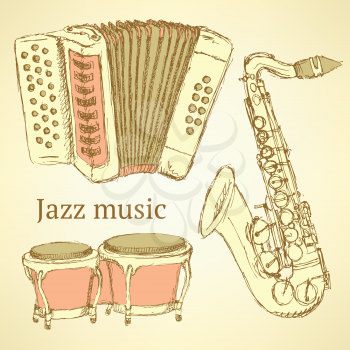 Sketch musical instrument in vintage style, vector