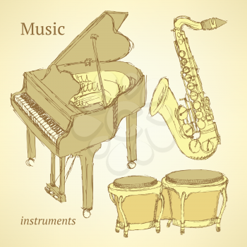 Sketch musical instrument in vintage style, vector