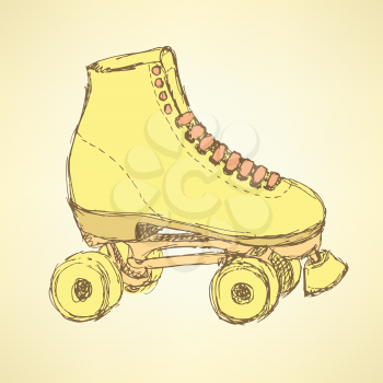 Sketch skating shoes in vintage style, vector