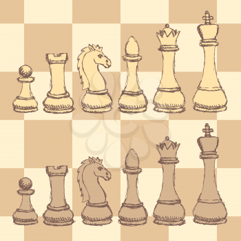 Sketch chess figurel in vintage style, vector