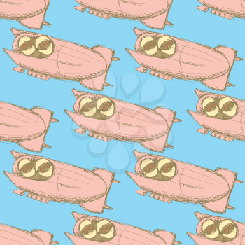 Sketch bobsled team in vintage style, vector seamless pattern
