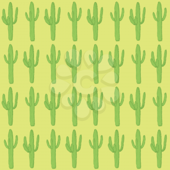 Sketch desert cactus in vintage style, vector seamless pattern