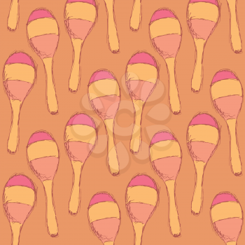 Sketch mexican maracas in vintage style, vector seamless pattern