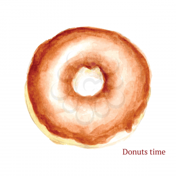 Watercolor tasty donut in vintage style, vector