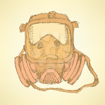 Sketch respiratory mask in vintage style, vector