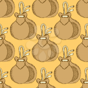 Sketch spanish castanet in vintage style, vector seamless pattern
