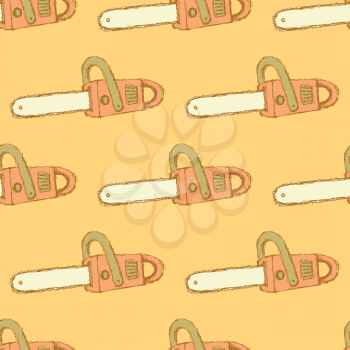 Sketch saw in vintage style, vector seamless pattern