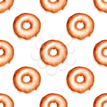 Watercolor tasty donut in vintage style, vector seamless pattern

