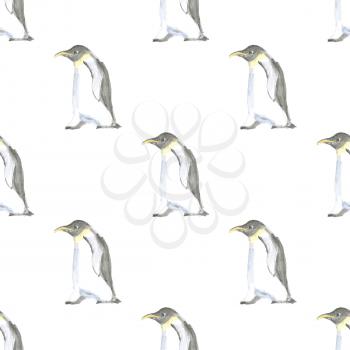 Watercolor cute pinguine in vintage style, vector seamless pattern

