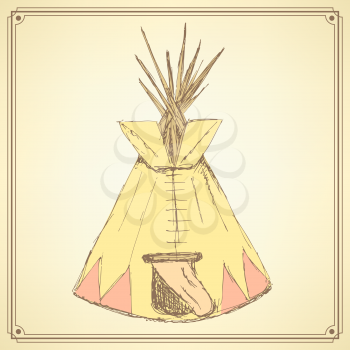 Sketch teepee house in vintage style, vector