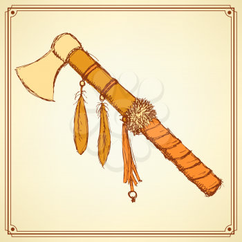 Sketch indian tomahawk in vintage style, vector