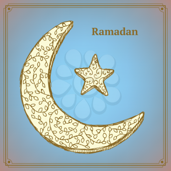 Sketch Ramadan symbol in vintage style, vector