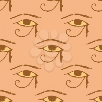 Sketch Osiris eye in vintage style, vector seamless pattern