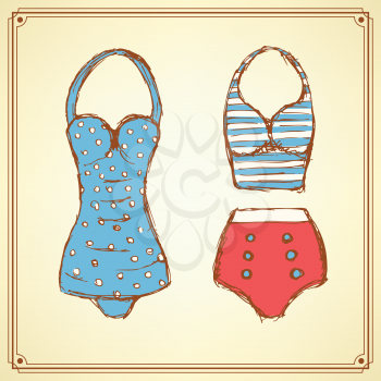 Sketch swimming suite in vintage style, vector