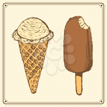 Sketch icecream on a stick in vintage style, vector