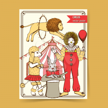 Sketch circus in vintage style, vector poster
