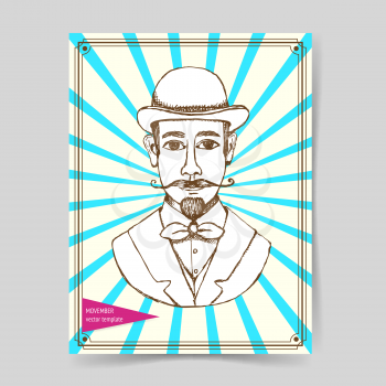Sketch man in hat, vintage style, vector poster