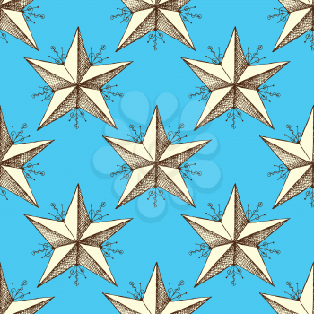Sketch star in vintage style, vector seamless pattern