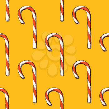 Sketch Chrismas candy in vintage style, vector seamless pattern