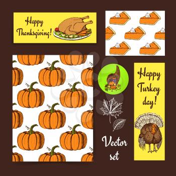 Sketch Thanksgiving set in vintage style, vector