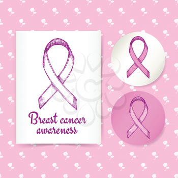 Breast canser awareness ribbon, vector poster and lables