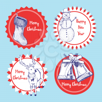 Sketch set of CHristmas labels in vintage style, vector