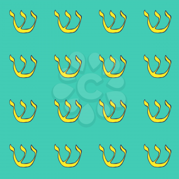 Sketch shin jewish symbol in vintage style, vector seamless pattern