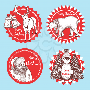 Sketch Christmas icons in vintage style, vector