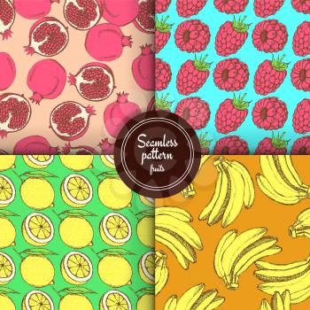 Sketch set of fruits patterns in vintage style, vector