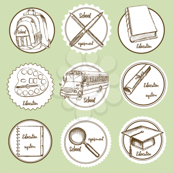 Sketch education logos in vintage style, vector