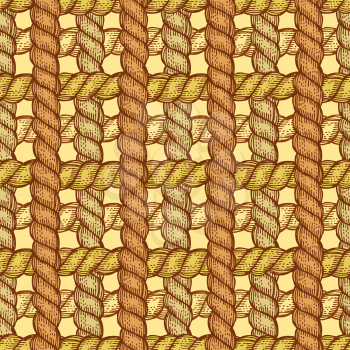 Engraved rope in vintage style, vector seamless pattern