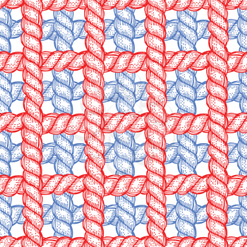 Engraved rope in vintage style, vector seamless pattern