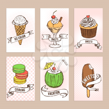 Sweets posters template in vintage style, vector set