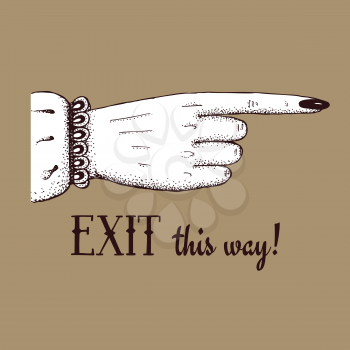 Pointing finger in vintage style, vector direction sign 