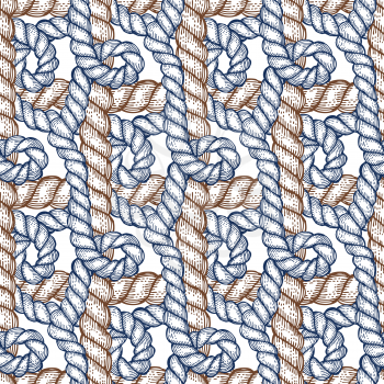 Engraved rope with swirls in vintage style, vector seamless pattern