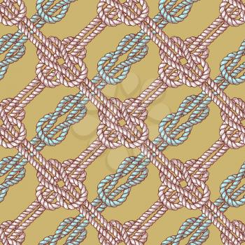 Engraved diagonal sailor knot in vintage style, vector seamless pattern