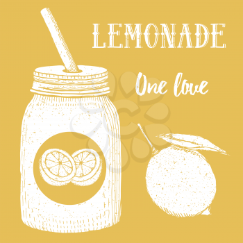 Lemonade in hipster jar with straw in vintage style, vector poster