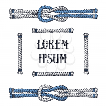Sailor knot and ropes in vintage style, vector frame
