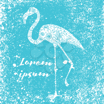 Grunge flamingo poster with zentagle, vector illustration